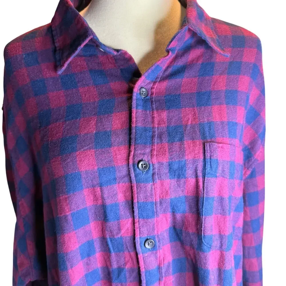 J.Crew Flannel Long Sleeve Button Up Shirt, Blue & Red Buffalo Plaid, Men's 2XL